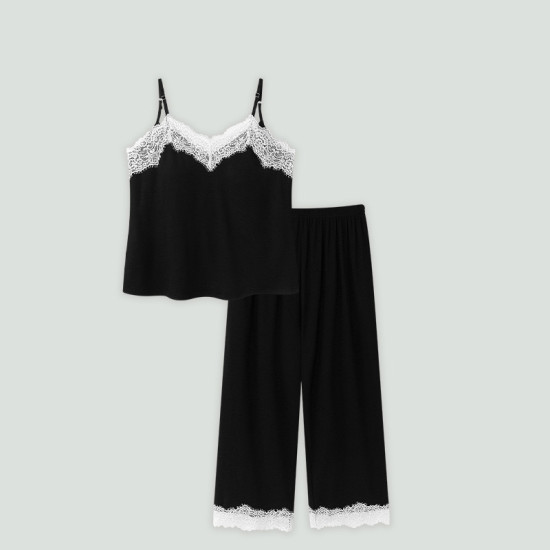 Lace Pajamas Set Cotton Polyester Pajamas Woman Leisure Wear Pajamas Summer Women's Sleepwear Set