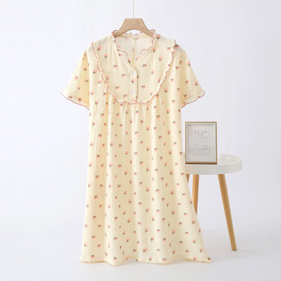 Organic 100% Cotton Pajamas for Women Knitted Sleepwear Women's Sleepwear Dress Nightdress for Home