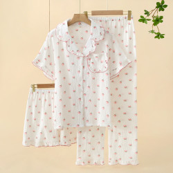 Customized  Cotton Pajamas for Women Set 3 Piece Soft Sleepwear Pajamas Set for Home