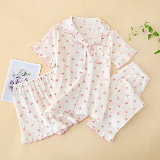 Customized  Cotton Pajamas for Women Set 3 Piece Soft Sleepwear Pajamas Set for Home