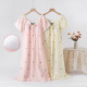 Women Summer 100% Crepe Cotton Sleepwear Square Collar Short Sleeve Casual Midi Home Dress Lady Soft Nightdress With Chest Pads