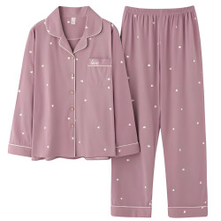 Women's 100% Cotton Pajamas Korean Style Long-Sleeved Home Clothes for Autumn Summer Thin Suits That Can Be Worn