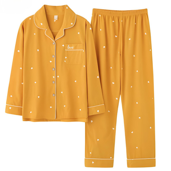 بيجامات نسائية قطنية 100% على الطراز الكوري بأكمام طويلة ملابس منزلية مناسبة لفصلي الخريف والصيف أطقم خفيفة يمكن ارتداؤها