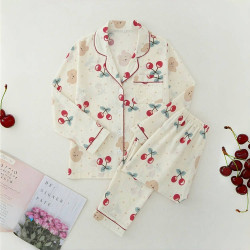 Women's New Arrival Two-Piece Summer Pajama Set Cute Cartoon Print Sleepwear Suit with Elastic Waist Closure for Spring Autumn