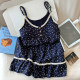 Women's Summer Home Wear Set Thin Cloud Cotton Sweet Sleeveless Cami Pajamas Two-Pieces Cami Dress Chest Pads for Spring Autumn