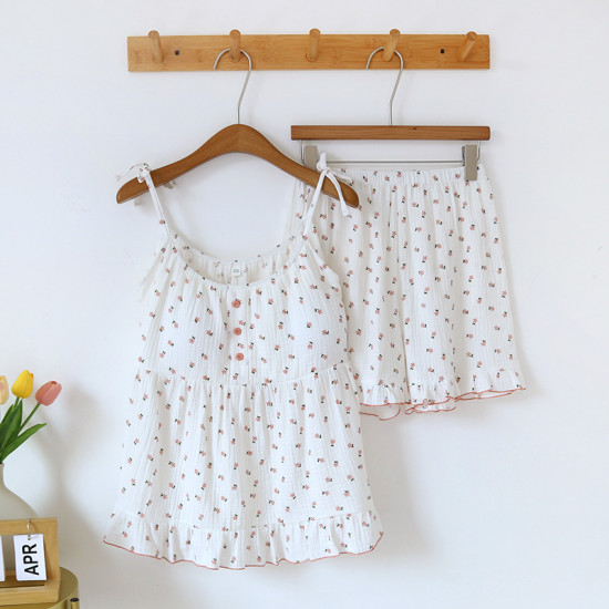 Women's Summer Cotton Elastic Waist Floral Sleeveless Breathable Pajamas Shorts
