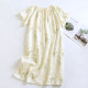 2025 Floral Satin Mid-Length Nightdress 100% Cotton Double-Layer Gauze Short-Sleeved Sweet Home Dress for Summer Knee Length
