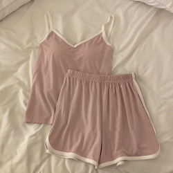 Hot Selling New Style Women's Casual Home Suit Set Summer Suspender Shorts with Chest Cushion Fashionable Sexy Sleepwear