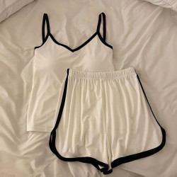 Hot Selling New Style Women's Casual Home Suit Set Summer Suspender Shorts with Chest Cushion Fashionable Sexy Sleepwear