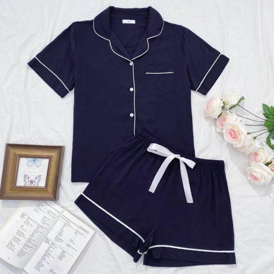 Summer Two Pieces Short Sleeves Cotton Pyjamas Cozy Sleep Shirts Homewear Short Set for Women