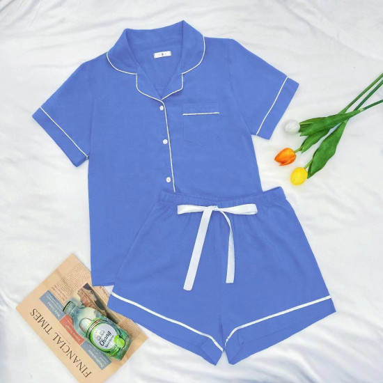 Summer Two Pieces Short Sleeves Cotton Pyjamas Cozy Sleep Shirts Homewear Short Set for Women