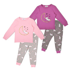 بيجامات نوم ناعمة للأطفال من القطن الخالص ١٠٠٪ بلون بنفسجي فاتح للبنات