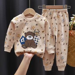 100% Cotton Boys' Sleepwear Girls' Home Service Suits with Breathable Cartoon Pattern Autumn Winter Pajamas for Children