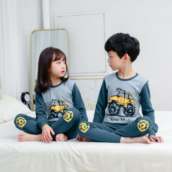 Custom Kids Dinosaur Breathable Long Sleeves Pajama Sets Cotton Baby Boys Sleepwear Set Kids Clothes Set for Boys