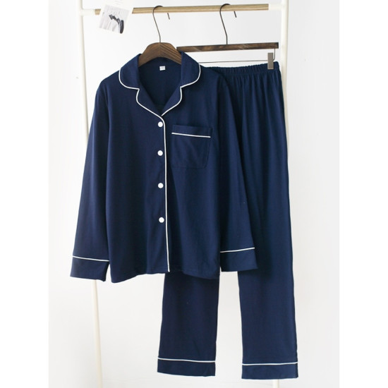 بيجامات يابانية جديدة للرجال مناسبة لفصلي الربيع والخريف مصنوعة من القطن الخالص 100% تسمح بمرور الهواء بأكمام طويلة تصميم بسيط