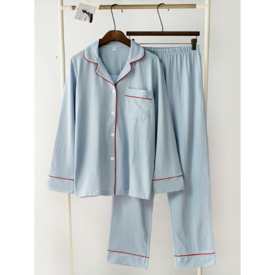 بيجامات يابانية جديدة للرجال مناسبة لفصلي الربيع والخريف مصنوعة من القطن الخالص 100% تسمح بمرور الهواء بأكمام طويلة تصميم بسيط