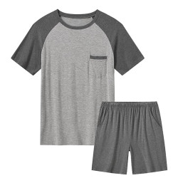 Man Two Pieces Short Pajamas Sets Mens Cotton Sleepwear Nightwear T-Shirt and Shorts Set