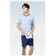 Men's Summer Cool Short Sleeve Pajama Set Lyocell Cotton Spandex Breathable Pocket Knitted Shorts Homewear for Men