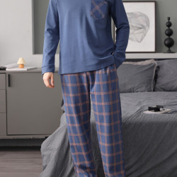 Classic Men Pajamas Set Long Sleeve Trousers Sleepwear Men's Pajamas for Home Wear
