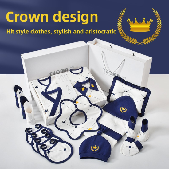 طقم ملابس صيفية قطنية فاخرة للأولاد حديثي الولادة بتصميم كاجوال هدية مثالية للأولاد في ليلة اكتمال القمر مع علبة هدايا للمواليد الجدد