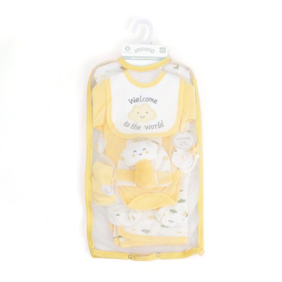 طقم ملابس أطفال حديثي الولادة مكون من 8 قطع مصنوع من القطن الخالص مع شبك وعلبة هدايا وإغلاق بأزرار صيفية