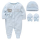 Newborn Pure Color Crown Design Bow Decor Romper with Foot Cover Hat Jumpsuits Clothes Set