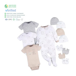 أطقم ملابس أطفال قطنية 100% مناسبة للمواليد الجدد والأطفال الصغار من عمر 0-3 أشهر متعددة الألوان قابلة للتهوية