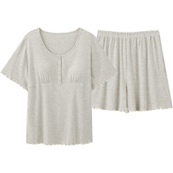 بيجامات قطنية مودال مسامية للنساء الحوامل مناسبة لفترة ما بعد الولادة شورت صيفي خفيف بأكمام قصيرة وسادة صدر مناسبة للرضاعة الشهرية