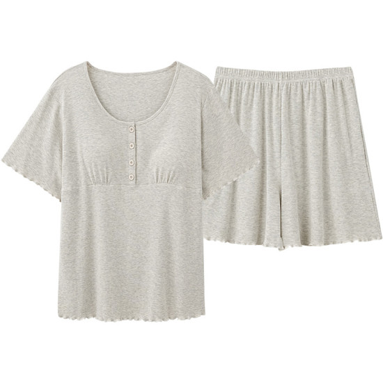 بيجامات قطنية مودال مسامية للنساء الحوامل مناسبة لفترة ما بعد الولادة شورت صيفي خفيف بأكمام قصيرة وسادة صدر مناسبة للرضاعة الشهرية