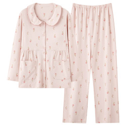 Pregnant Women Nightwear Postpartum Women Pajamas with Chest Pads Autumn and Winter Long Sleeved Delivery Before and After