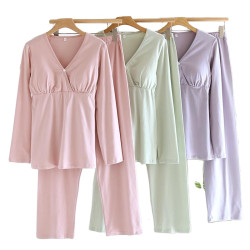 Crossover Breastfeeding Open Maternity Tops  Trousers Pregnant Women Pyjamas Nursing Clothes Two-Pieces Set