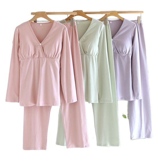 Crossover Breastfeeding Open Maternity Tops  Trousers Pregnant Women Pyjamas Nursing Clothes Two-Pieces Set