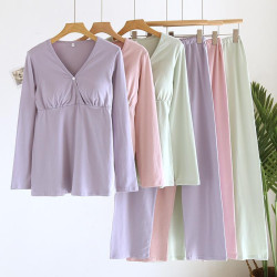 Crossover Breastfeeding Open Maternity Tops  Trousers Pregnant Women Pyjamas Nursing Clothes Two-Pieces Set