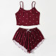 Women's = Summer Sleepwear Red Polka Dot Adjustable Strap Tank Top Elastic Waist Shorts Cotton Two Piece Pajamas Set