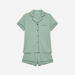 بيجامات نسائية قصيرة الأكمام من هونغبو مصنوعة من فسكوز الخيزران بتصميم مطبوع لون مميز