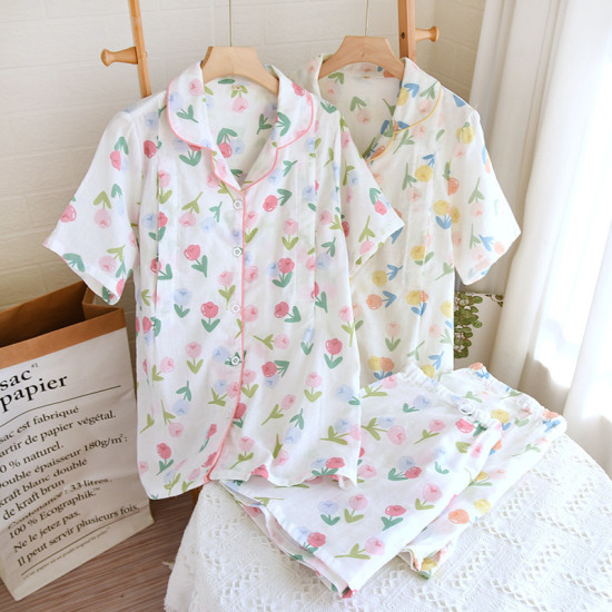 Spring and Summer Cotton Thin Section Pregnant Women Cartoon Printing Home Pajamas