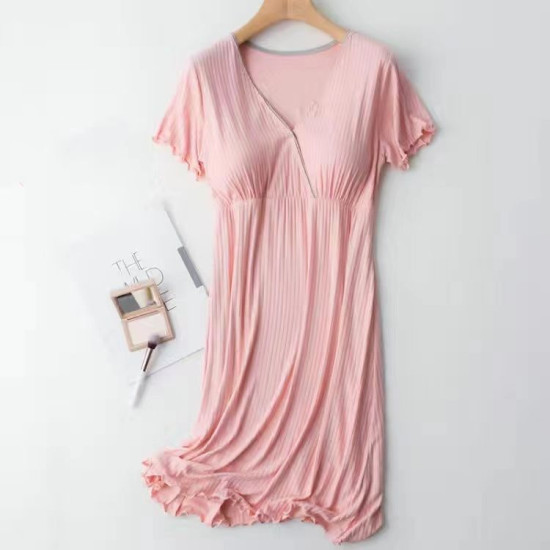 Fashion Summer Breathable Long Maternity Nightgown Short Cross V-Neck Maternity Home Nightgown Pregnancy Clothes