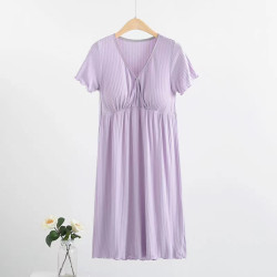 Fashion Summer Breathable Long Maternity Nightgown Short Cross V-Neck Maternity Home Nightgown Pregnancy Clothes