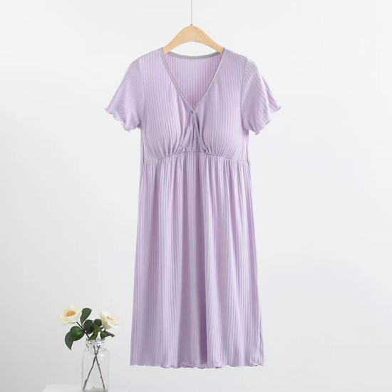 Fashion Summer Breathable Long Maternity Nightgown Short Cross V-Neck Maternity Home Nightgown Pregnancy Clothes