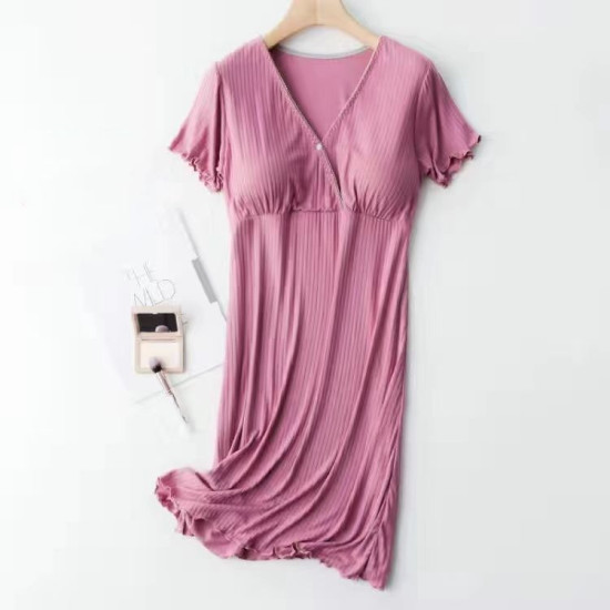 Fashion Summer Breathable Long Maternity Nightgown Short Cross V-Neck Maternity Home Nightgown Pregnancy Clothes