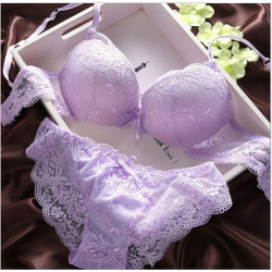  Women Fashion 2 Piece Solid Sexy Transparent Lace Underwire Bras Push up Underwear Panty Bra Brief Set