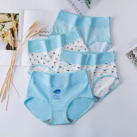 KK084 ملابس داخلية نسائية قطنية بدون خياطة مقاس كبير خصر عالٍ بتصميم بناتي مطبوع لطيف