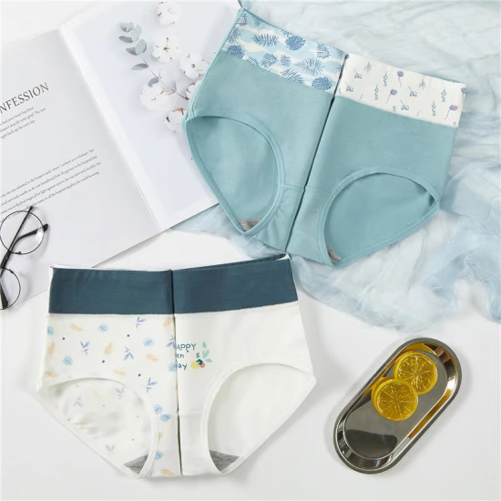 KK084 ملابس داخلية نسائية قطنية بدون خياطة مقاس كبير خصر عالٍ بتصميم بناتي مطبوع لطيف