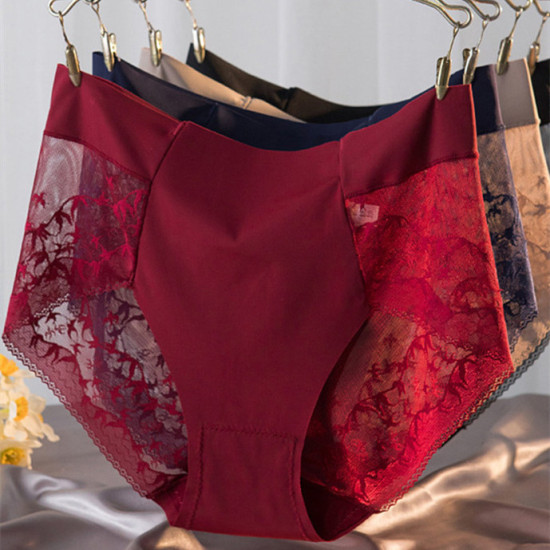 ملابس داخلية نسائية من الدانتيل بدون خياطة قطعة واحدة سراويل داخلية عالية الخصر سراويل داخلية من الدانتيل بدون أثر سراويل داخلية نسائية من الحرير الجليدي