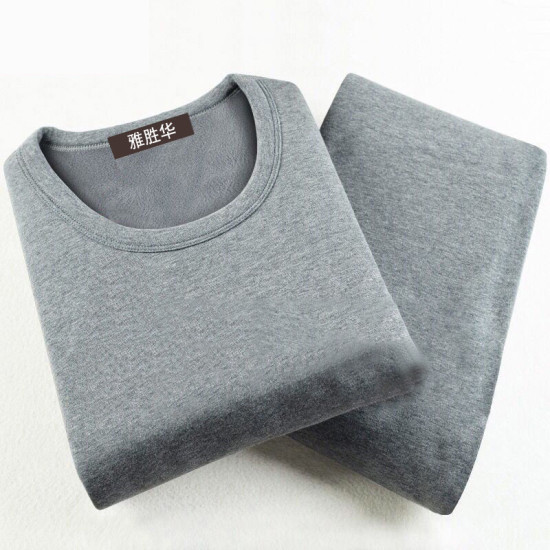 ملابس داخلية حرارية شتوية سوداء للرجال طقم من قطعتين ملابس داخلية حرارية شتوية دافئة للرجال قميص داخلي طويل سادة