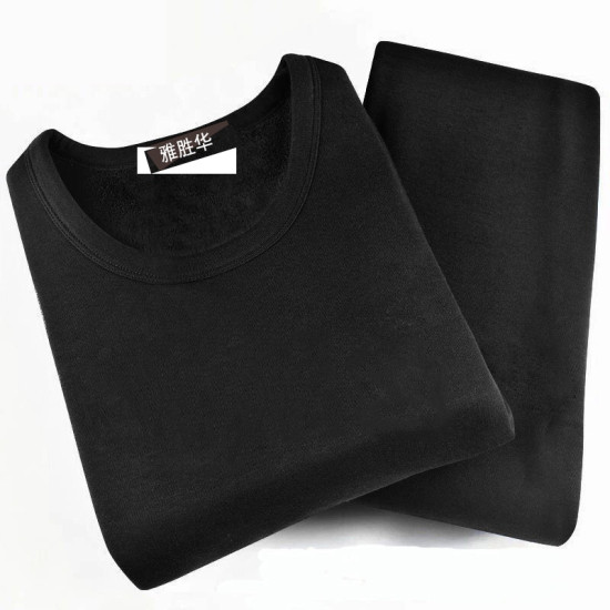 ملابس داخلية حرارية شتوية سوداء للرجال طقم من قطعتين ملابس داخلية حرارية شتوية دافئة للرجال قميص داخلي طويل سادة