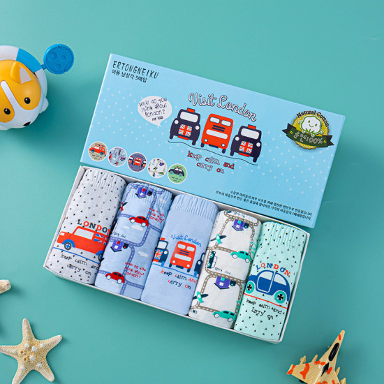 طقم ملابس داخلية قطنية للأولاد مكون من 5 قطع شورتات بوكسر للأطفال شورتات للأولاد برسومات كرتونية