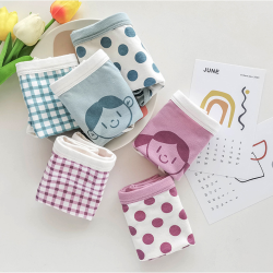 طقم ملابس داخلية للأطفال بتصميم كوري لطيف برسومات كرتونية مكون من 3 قطع من القطن للبنات