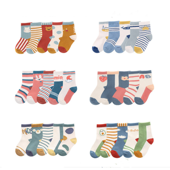 Gril 5 Pair Gift Box Toddler Cartoon 3D Anti Slip Kids Baby Gift Socks