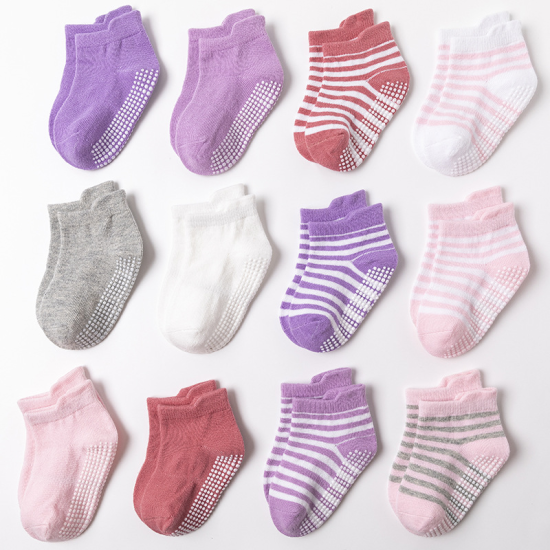 Non Slip Kids Toddler Socks with Gripper 12 Pairs Anti Skid Boys Girls Socks for Baby Socks for 1-7 Year Children